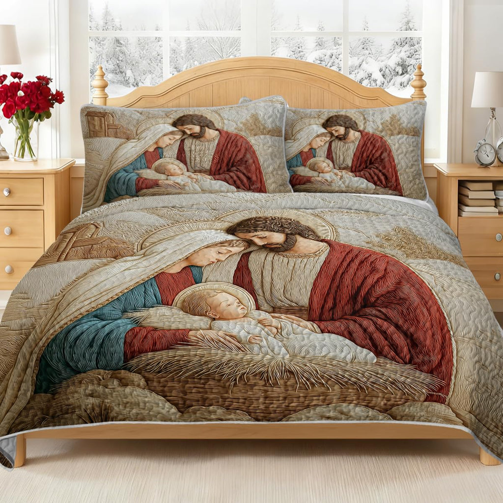 Quilt Bedding Set: Priest's Families Comforter Sets, Radiant Blessing Print Bedspread, Farmhouse Bed Coverlet