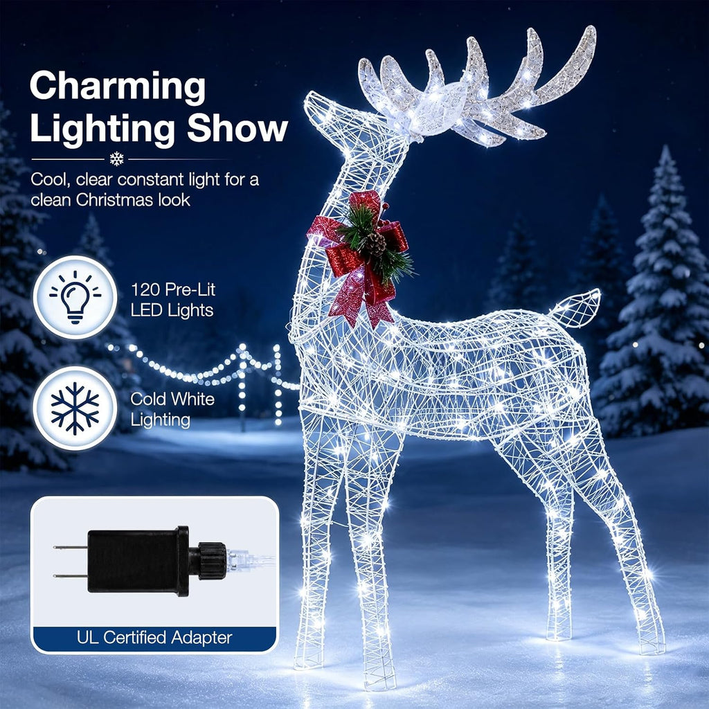 4.4 FT Christmas Lighted Reindeer, Outdoor Christmas Decorations