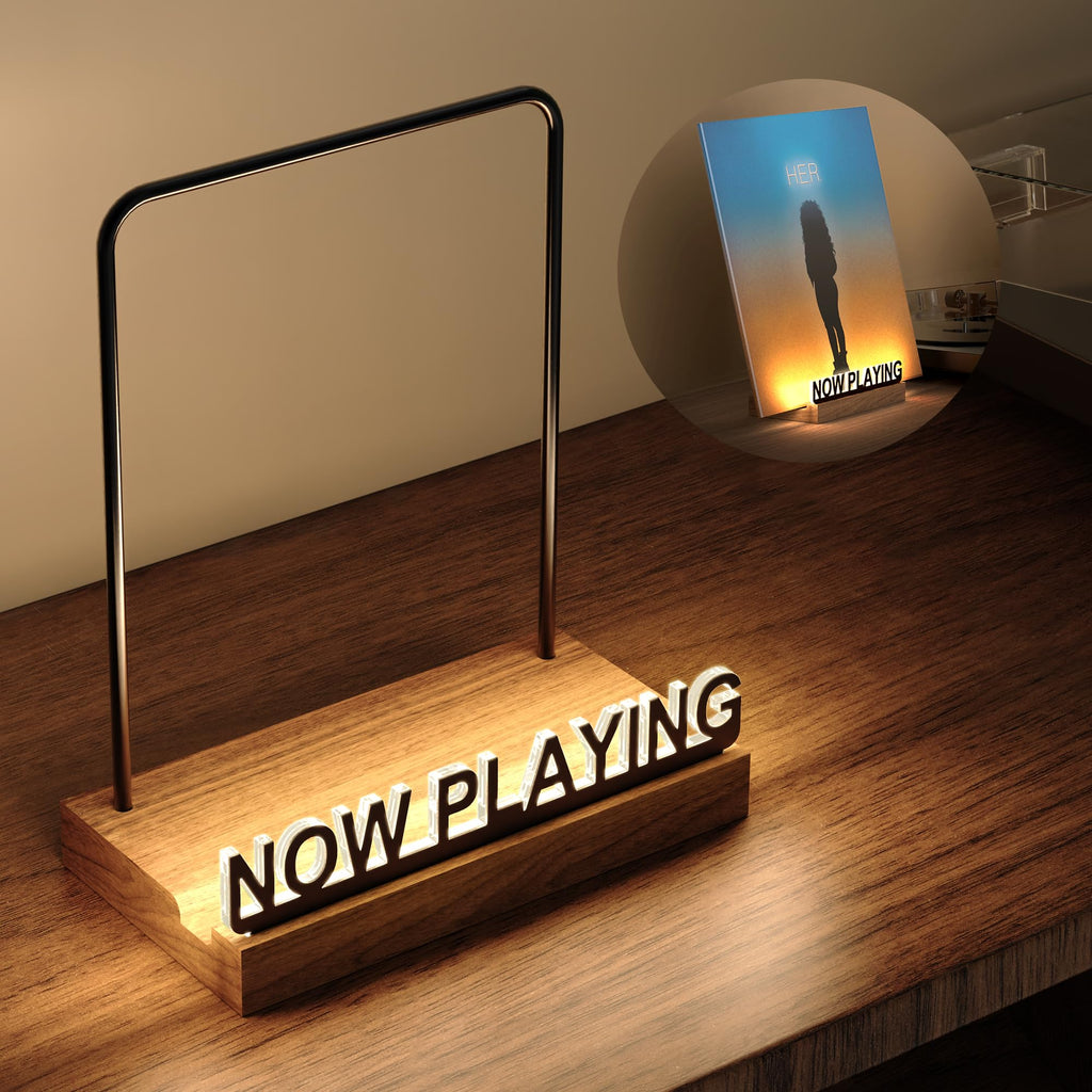 Now Playing Vinyl Record Stand, Light Up Vinyl Record Display Stand, Holder for Album Display Storage, Warm White