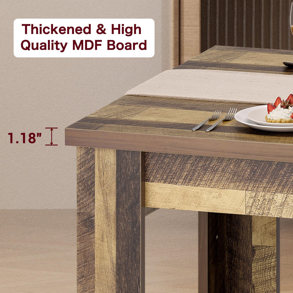 63" Farmhouse Dining Table for 4-6, Rectangular, Retro Brown