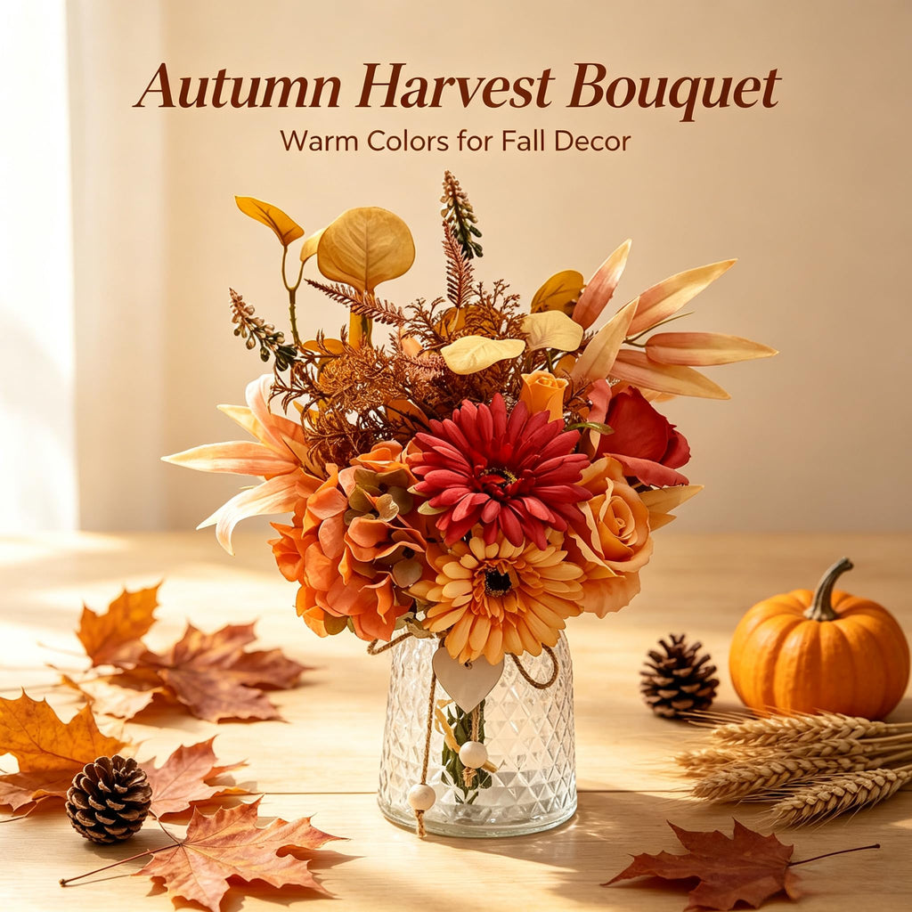 Fall Artificial Flower Set, Autumn Mixed Silk Gerbera Rose Hydrangea Bouquet