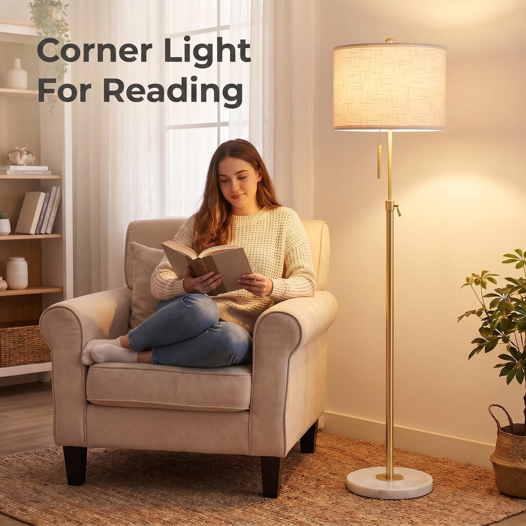 Gold Floor Lamps, 55"-67" Height Adjustable Modern Tall Lamp, 3-Way Dimmable Standing Lamp Office Reading Corner