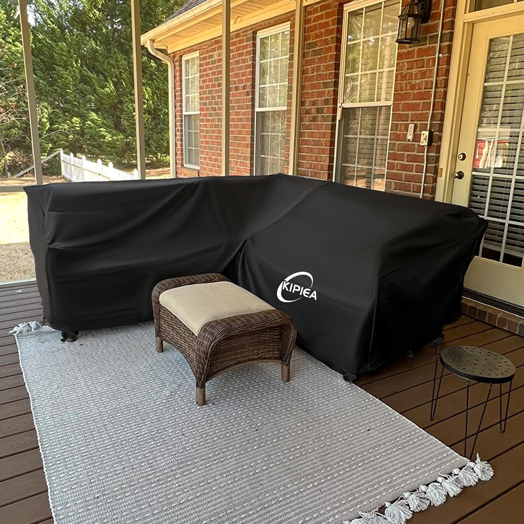 Patio V-Shaped Sectional Sofa Cover, 420D Heavy-Duty Oxford Fabric Outdoor Sectional Cover with 6 Windproof Buckles