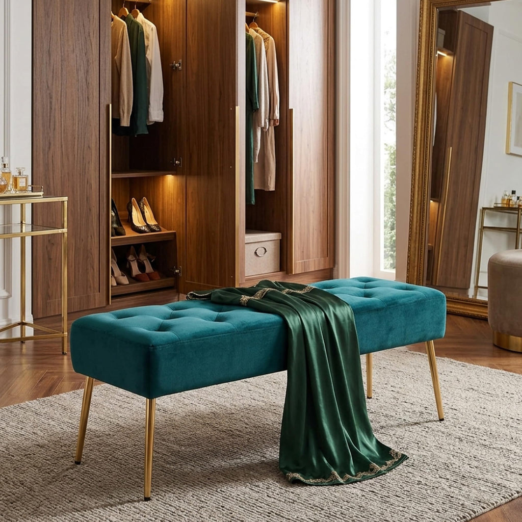 Modern Velvet Bench Ottoman, Upholstered Bedroom Benches