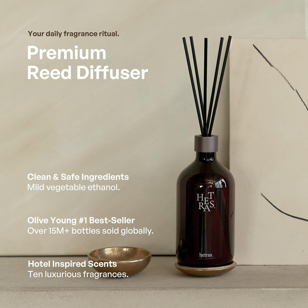 Premium Reed Diffuser Set (Hotel Wood Scent)-Large Capacity Home Fragrance | 16.9 fl.oz (500ml), 1 Pack with 5