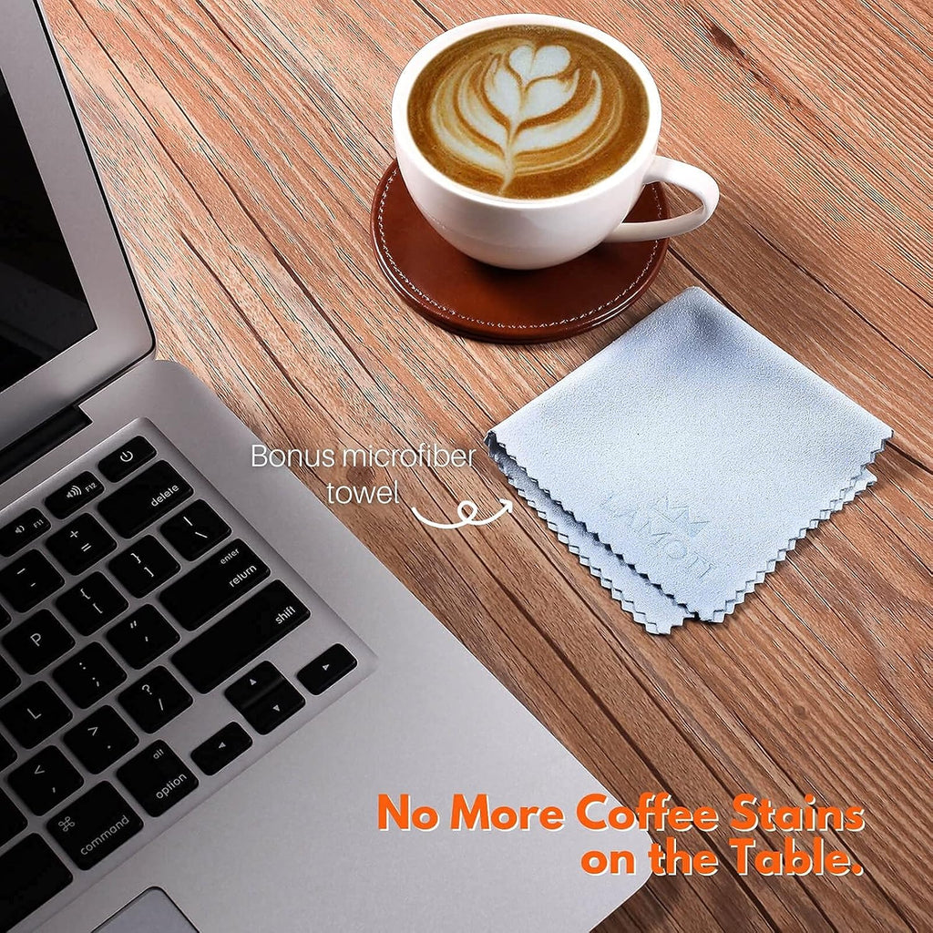 Leather Coasters for Drinks, 4" Drink Coasters with Holder for Tabletop Protection, Handmade Luxurious Home - Set of 6