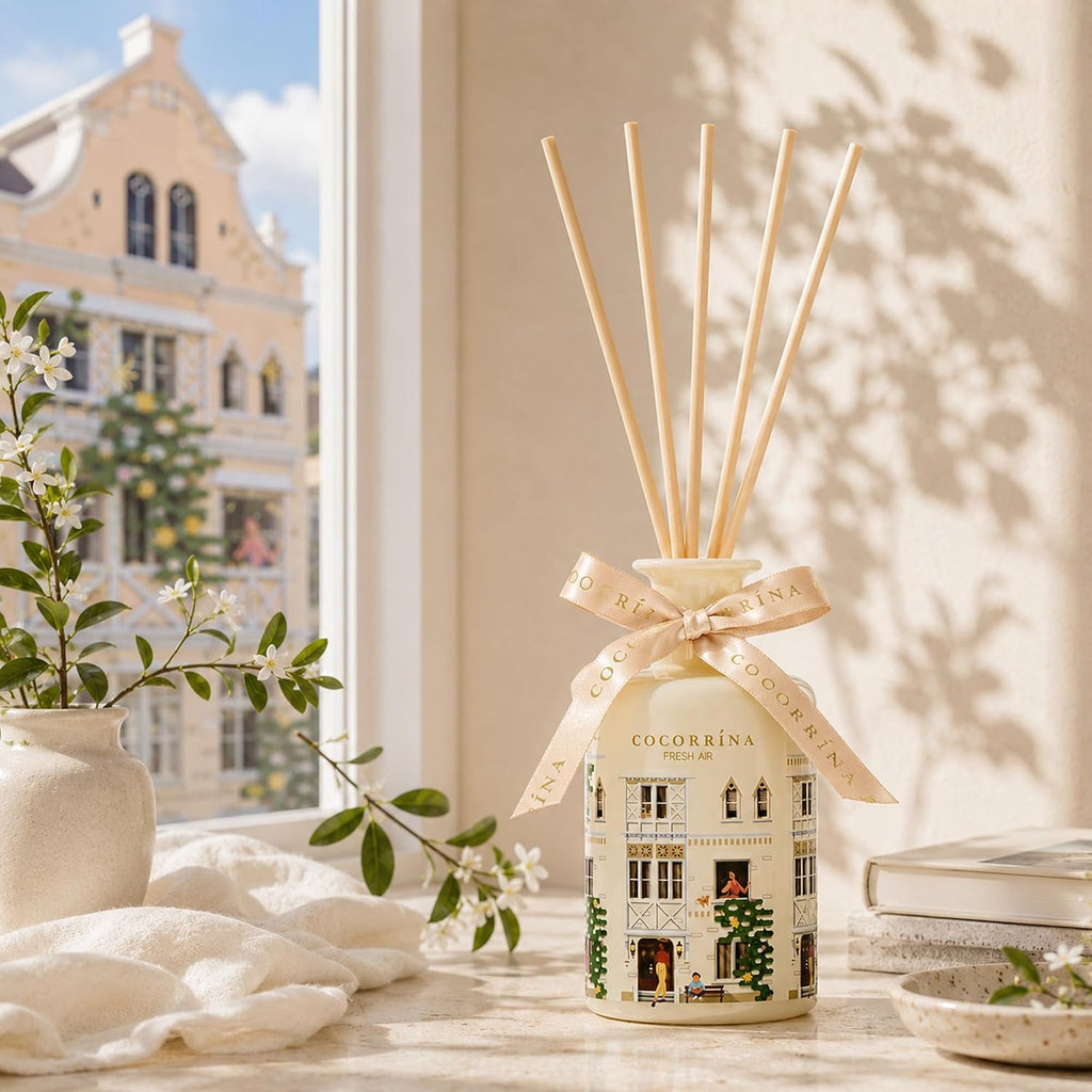 Reed Diffuser - Fresh Air 6.76 fl oz Reed Diffuser with 8 Sticks Home Fragrance Bathroom Shelf Decor (Festive House