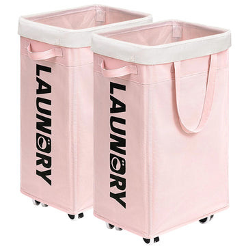2-Pack Laundry Hamper with Wheels, Dorm Essentials for Girls,75L