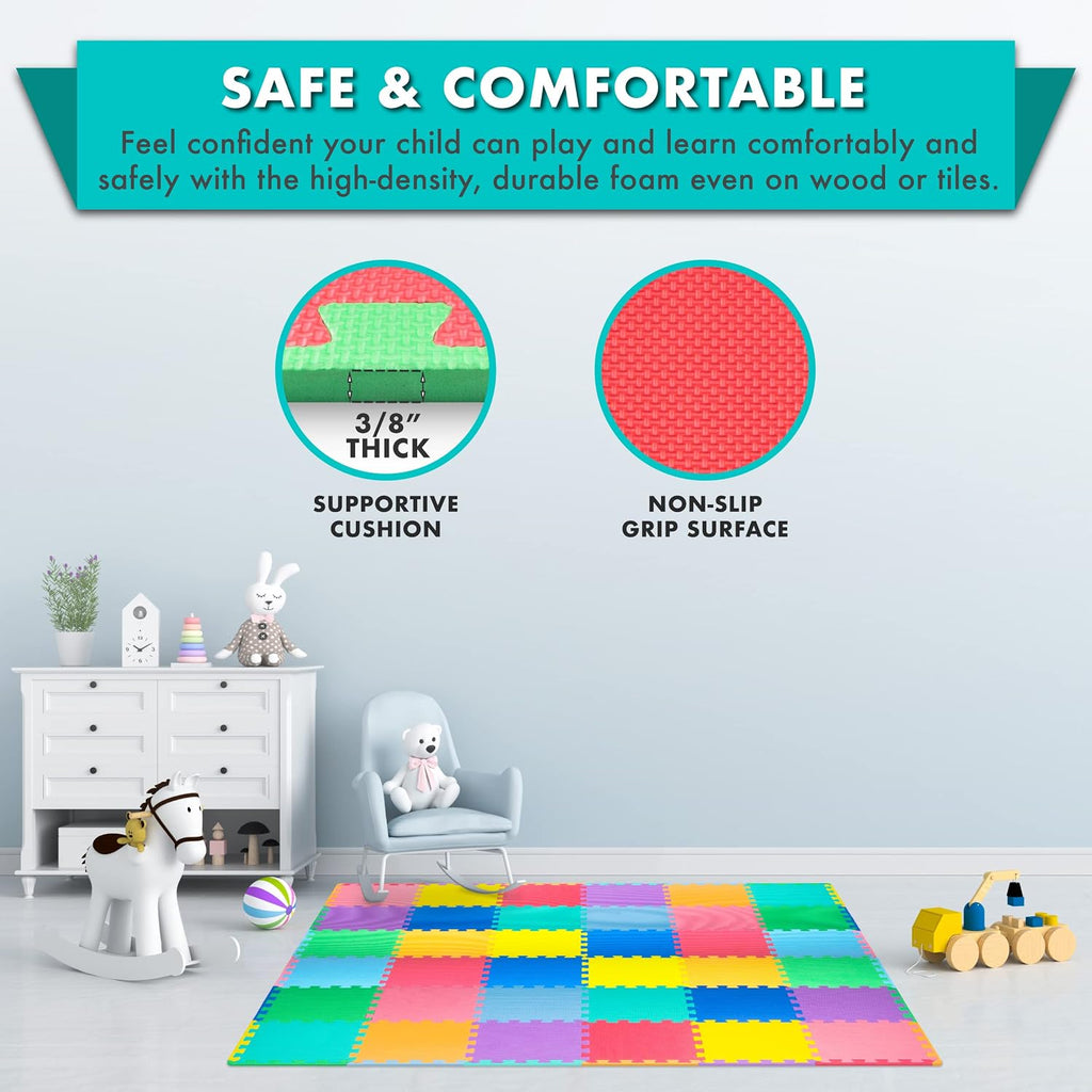 Play Mat, Soft Foam Floor Tiles for Kids, Interlocking EVA Panels for Playpen Use, Crawling Development Surface, Safe