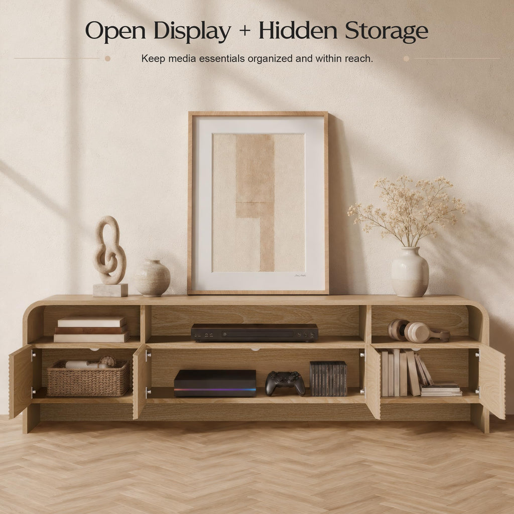 70" Fluted TV Stand, Modern Media Console for TVs up to 80", Natural Oak