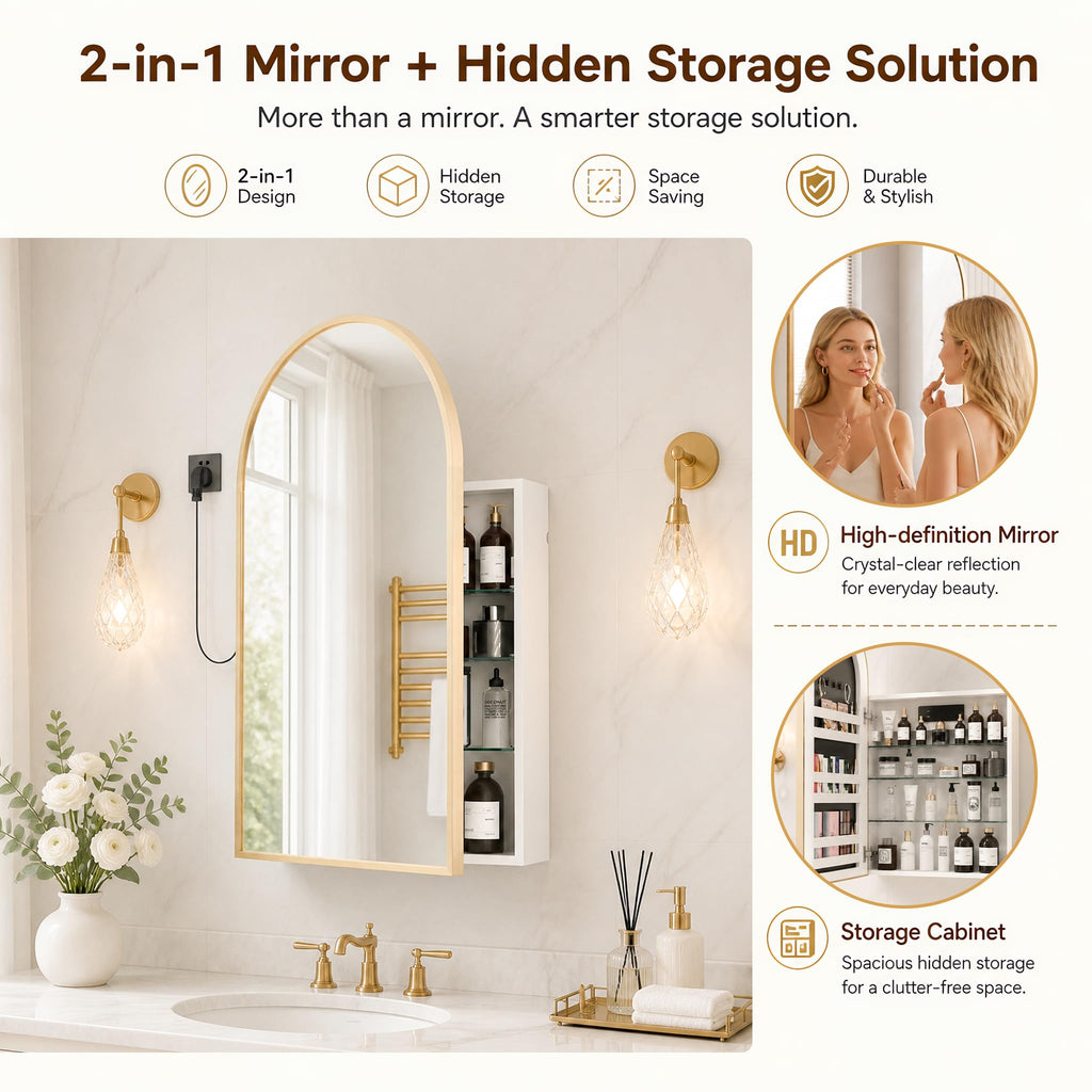 20"x34" Medicine Cabinet Mirror with Power Outlet, Surface Mount