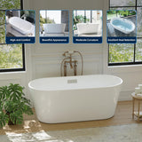 67 Inch Acrylic Freestanding Bathtub, Deep Soaking Tub with Non-Slip Base, CUPC Certified Free Standing Tub, Chrome