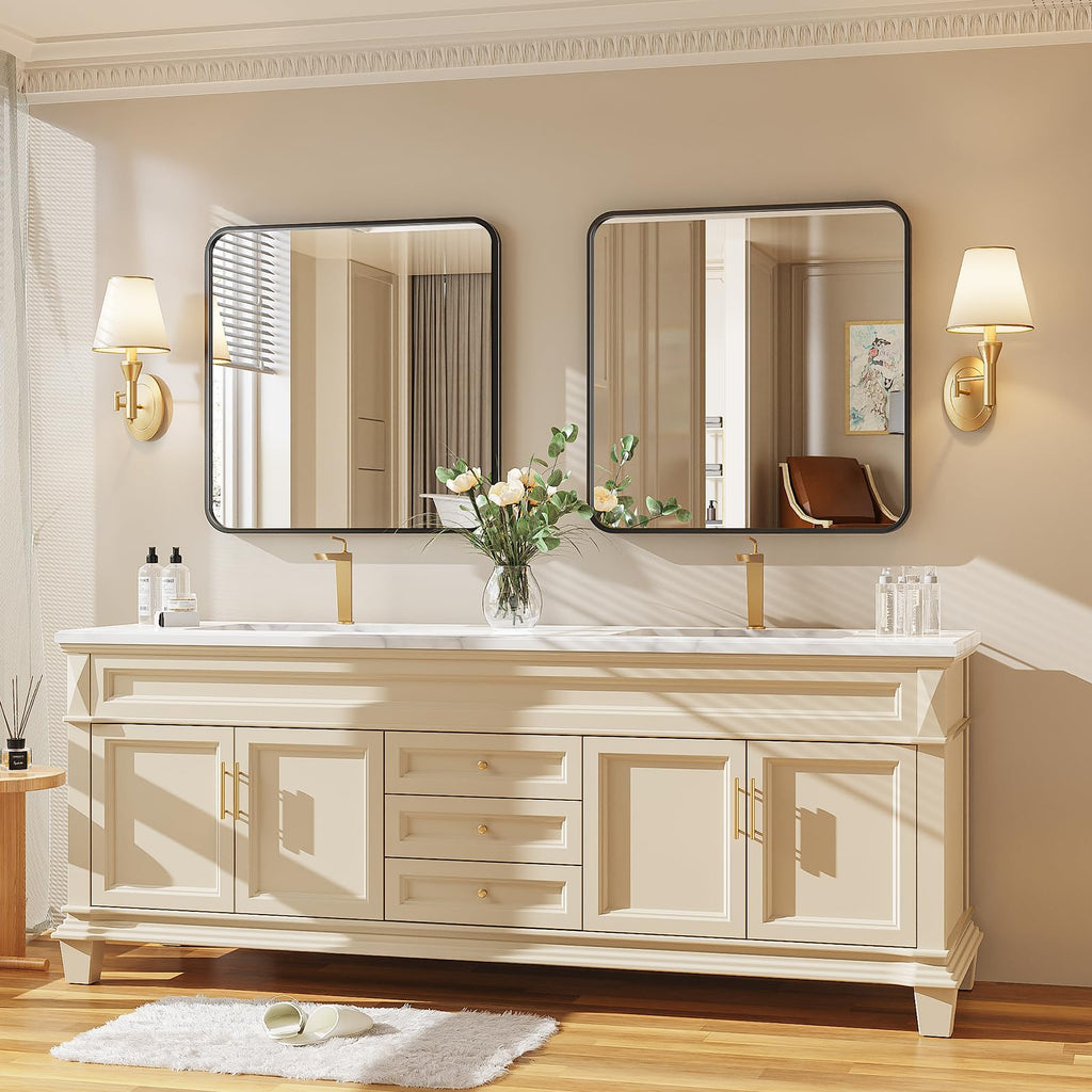24x24 Black Square Mirror, Rectangle Bathroom Mirrors for Over Sink