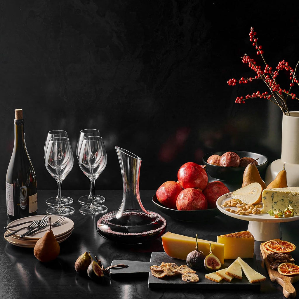 Large Elegant Red Wine Decanter with Aerator Pourer, 1600ml. - Hand Blown Lead-Free Crystal Glass Carafe