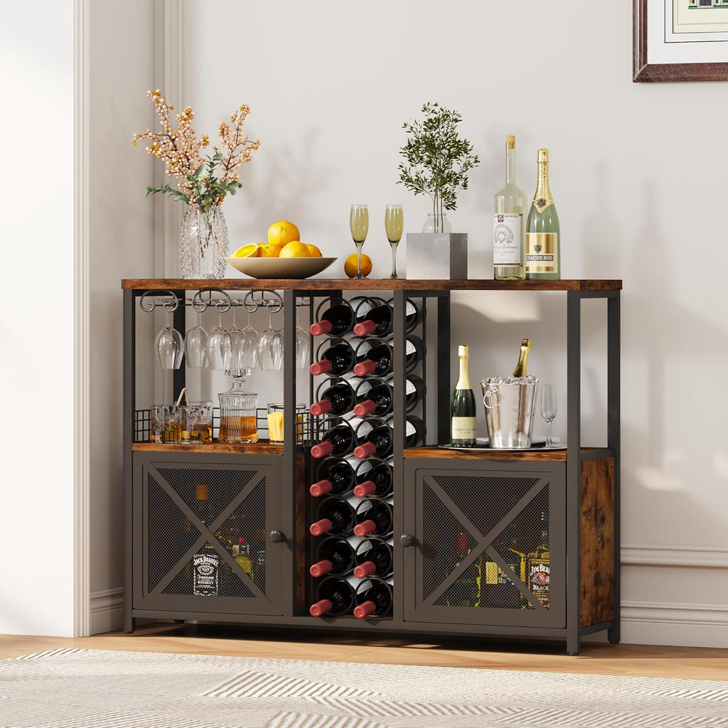 Mini Bars , Wooden Coffee Bar Cabinet, Modern Liquor Cabinet for Liquor and Glasses, Farmhouse Buffet Wine Cabinet