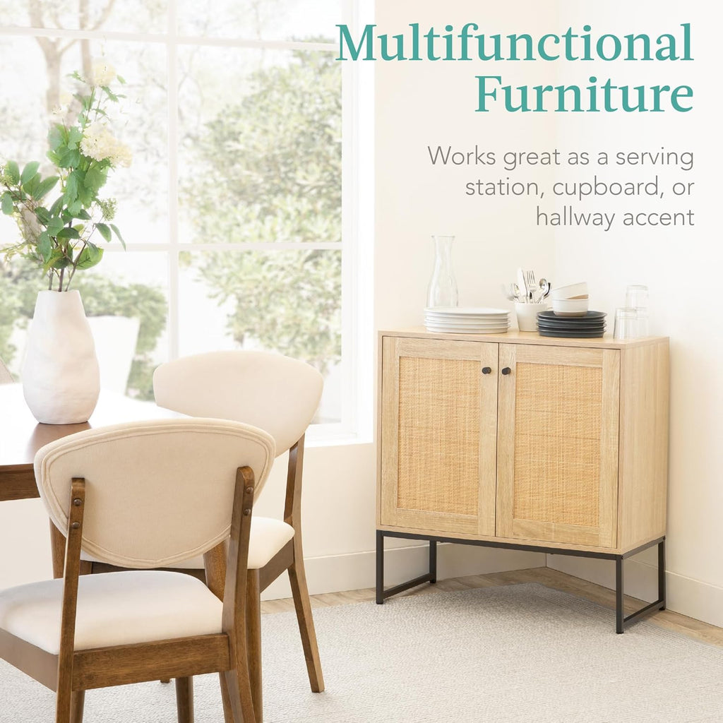 2-Door Rattan Storage Cabinet, Accent Furniture, Multifunctional Cupboard , Sideboard, Buffet Table w/Non-Scratch