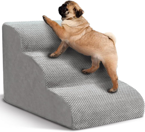 Dog Stairs for Small Dogs, 3 Tiers High Density Foam Dog Ramp, Extra Wide Non-Slip Pet Steps for High Beds Or Couch