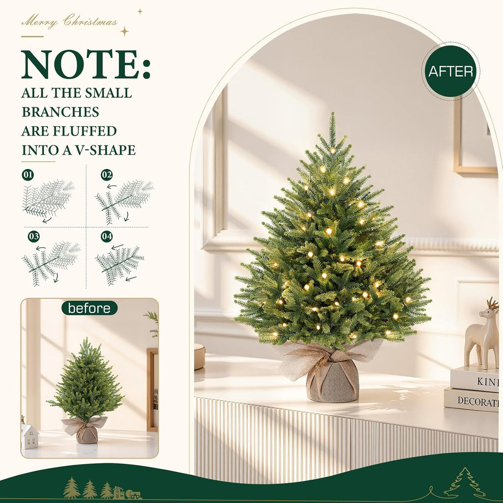 2ft Prelit Artificial Mini Christmas Tree for Tabletop Desk Decor