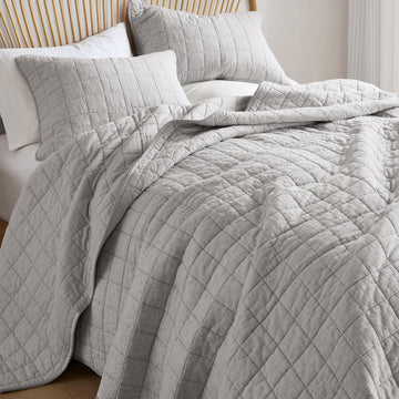 Quilt, Grey - Breathable Box-Stitch Coverlet