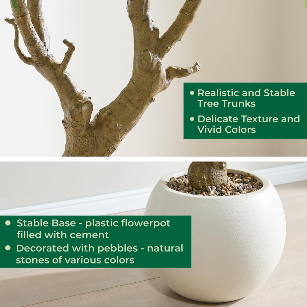 7.5FT Premium Artificial Olive Tree with White Sphere Planter