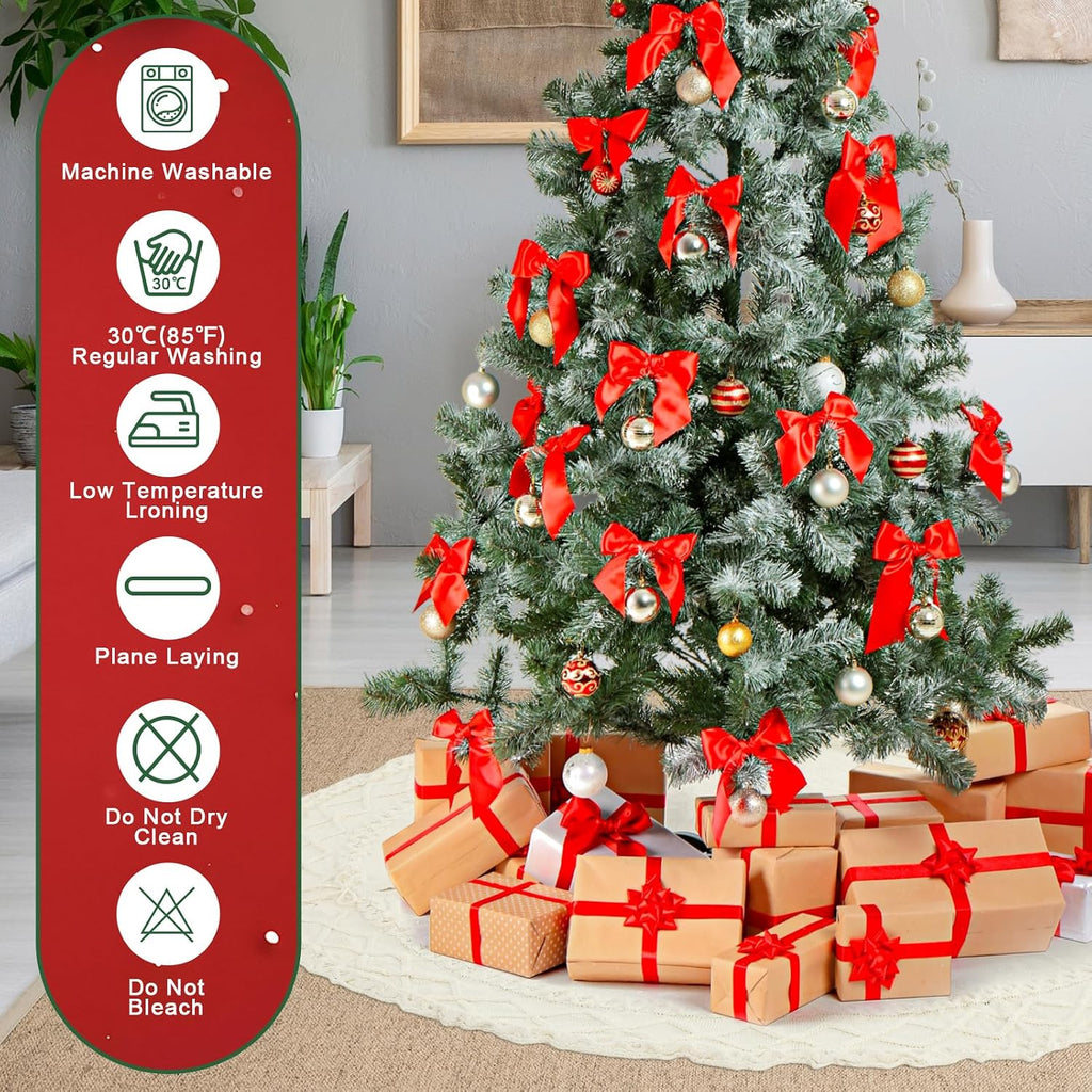72 Inch Large White Knit Christmas Tree Skirt Xmas Tree Skirt Mat