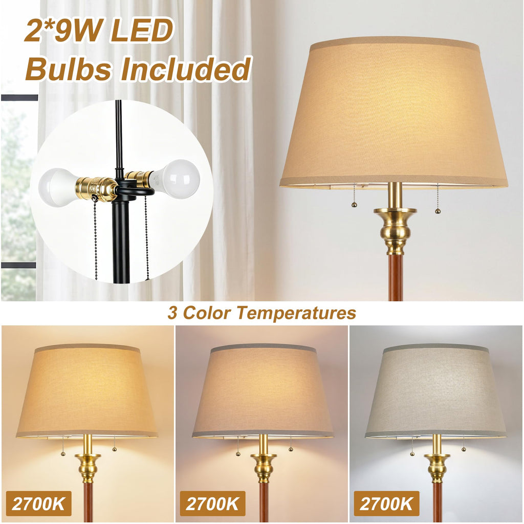 Floor Lamp, 66.5'' Rustic Farmhouse Pole Lamp with Double Pull Chain, Mid Century Modern Tall Standing Lamp