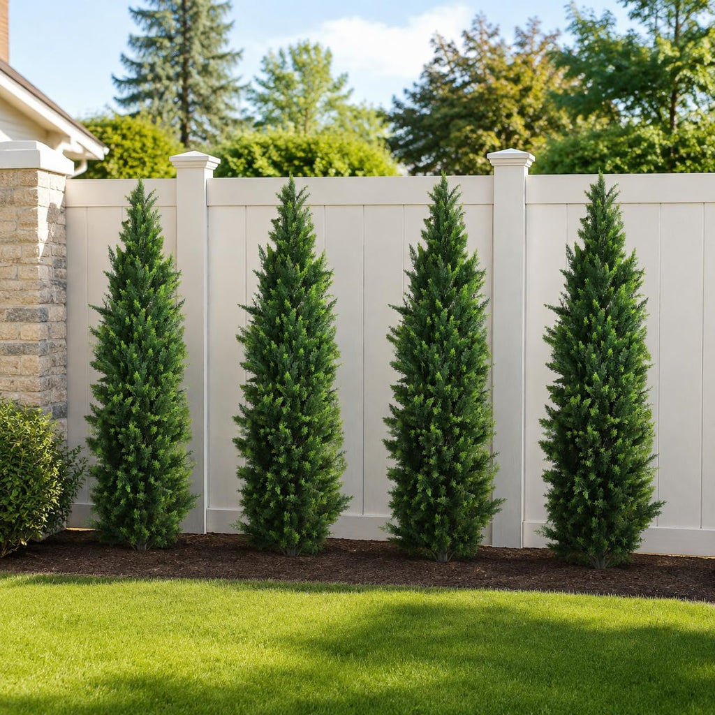 Artificial Cedar Topiary Trees 5ft Set of 2 Cypress Tree with Ground Spike