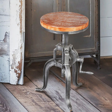 Antique Industrial DIY Crank Stool Cast Iron Three-Legged Chair Bar Stool Wood Top