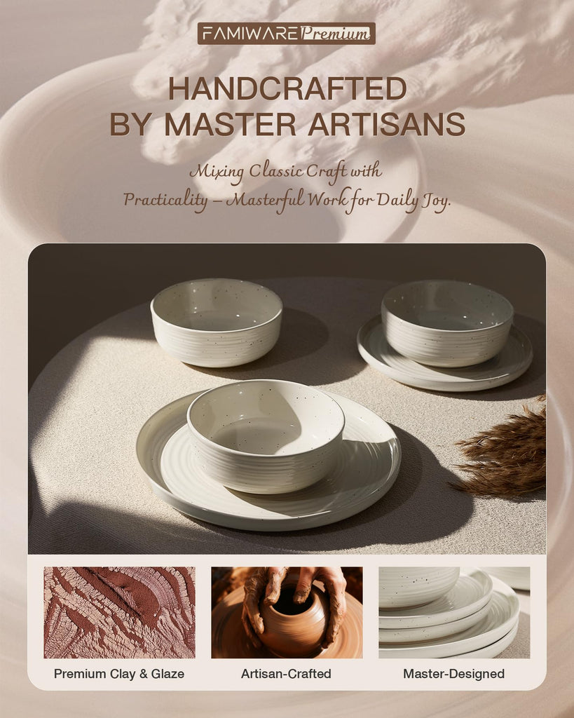 Stoneware Dinnerware Sets with Pasta Bowls, Dish Set for 4