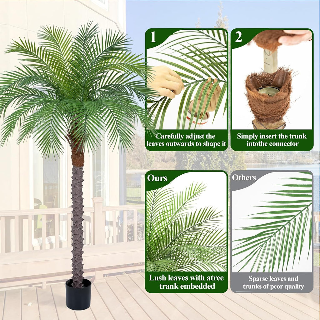 6ft Artificial Phoenix Palm Tree, Tall Faux Palm Plant with 18 Adjustable Leaves