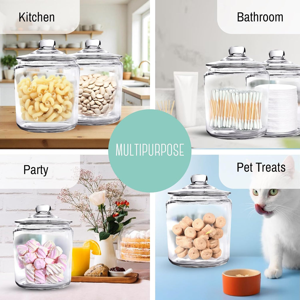 1 Gallon Cookie Jar Countertop| Airtight Glass Storage Jars for Candy, Coffee, Dog Treats| Large Glass Apothecary