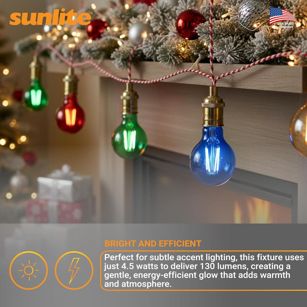 LED Colored Filament A19 Light Bulb, 4.5 Watts, Medium E26 Base, 120 Volts, Transparent Green, Dimmable, 320 Degree
