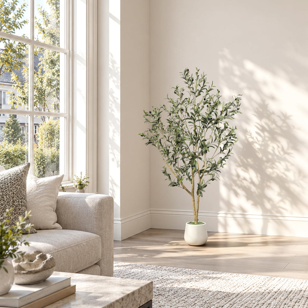 5ft Olive Trees Artificial Indoor with White Tall Planter