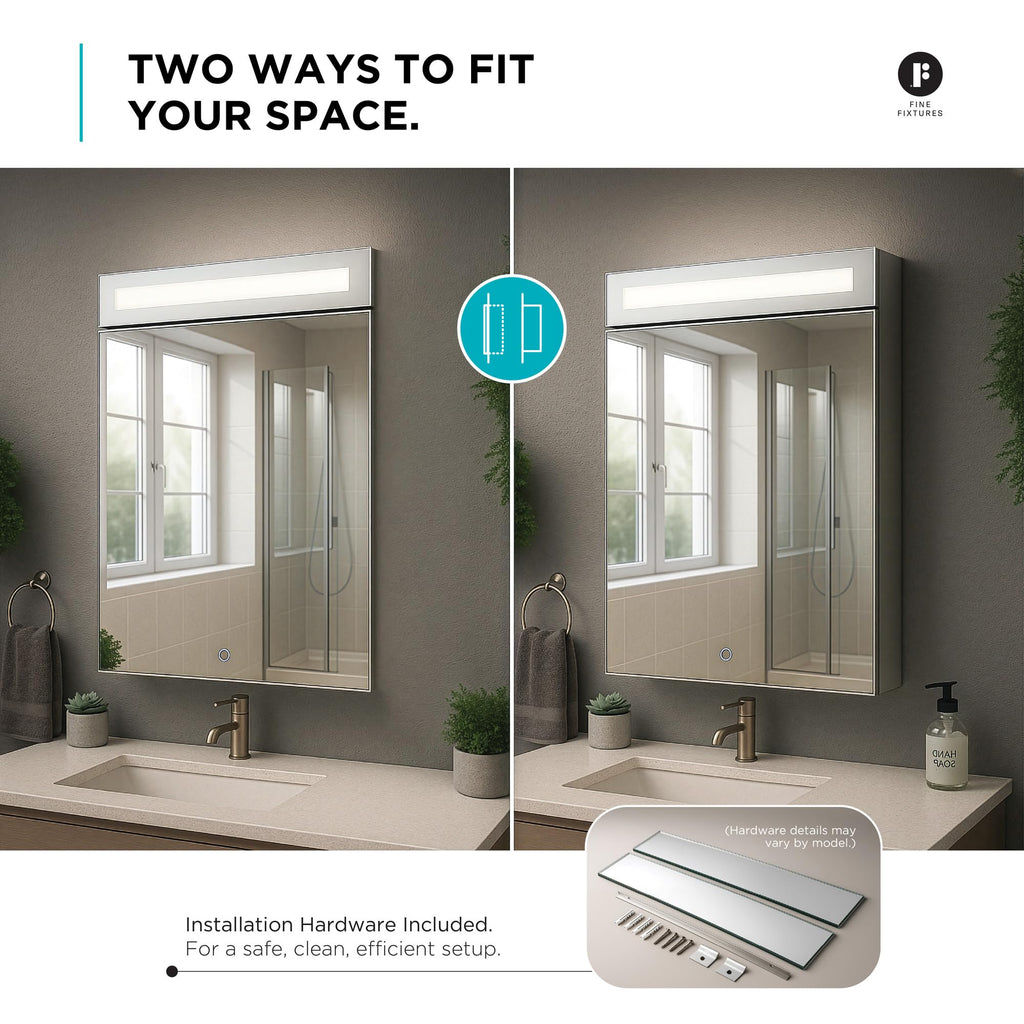 20" x 40" Bathroom Medicine Cabinet, Aluminum Bathroom Vanity, Recessed Medicine Cabinet, Surface Mount, Right Hand
