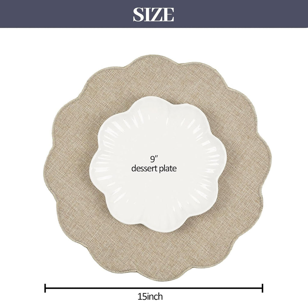 Round Faux Linen Placemats Heat Resistant Non-Slip Stain Proof Table Mats Dining Elegant Decor Place Mats - Set of 6