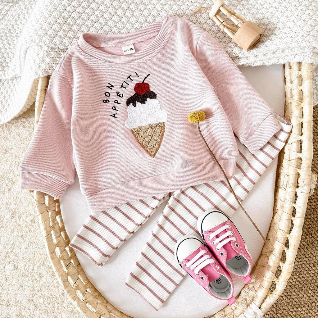 Toddler Baby Girl Clothes Outfit Long Sleeve Ice Cream Sweatshirt & Pants Leggings Two Piece Outfit Set