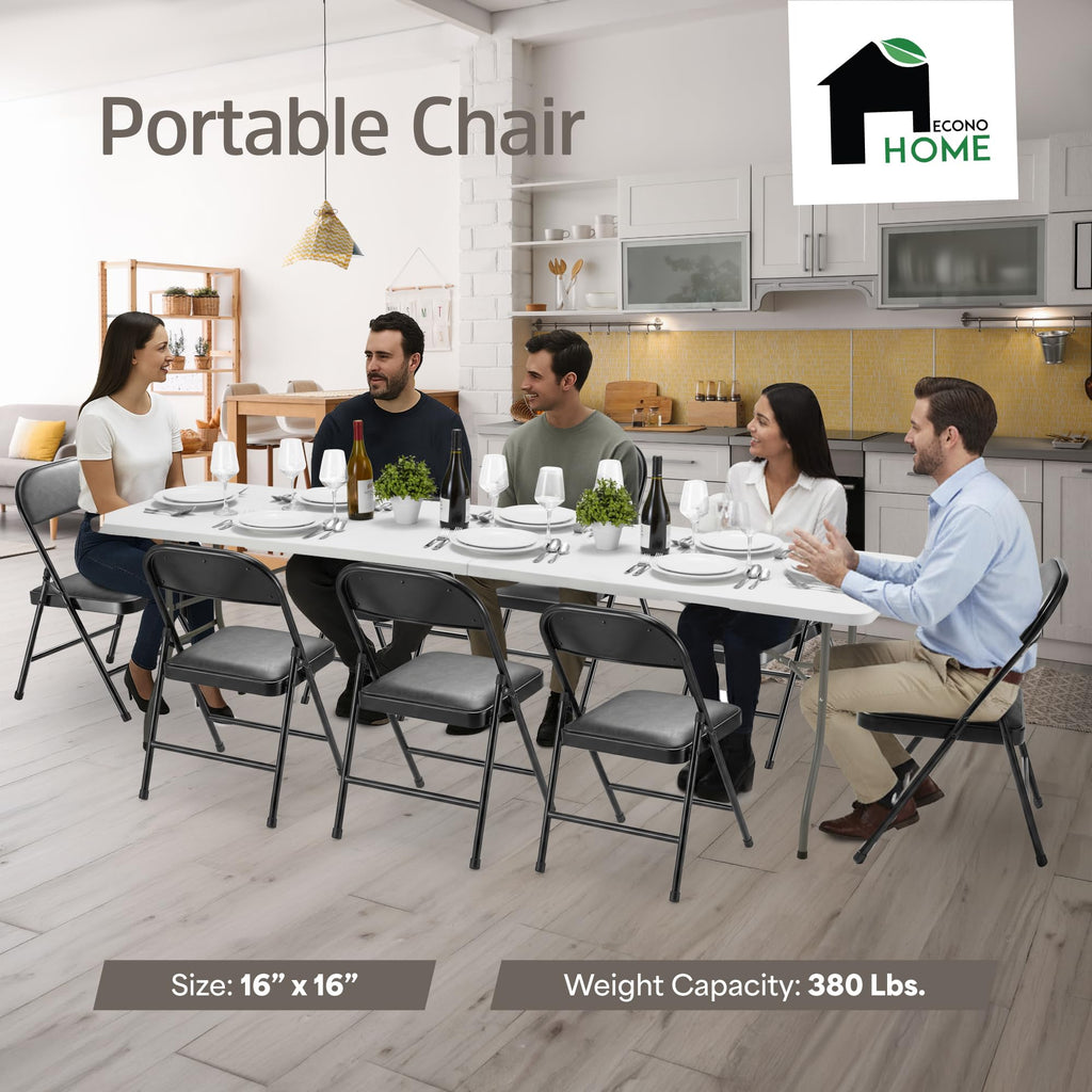 4 Pack Black Padded Folding Chairs with Cushioned Seat & Backrest - Comfortable PU Leather, Heavy-Duty Steel Frame