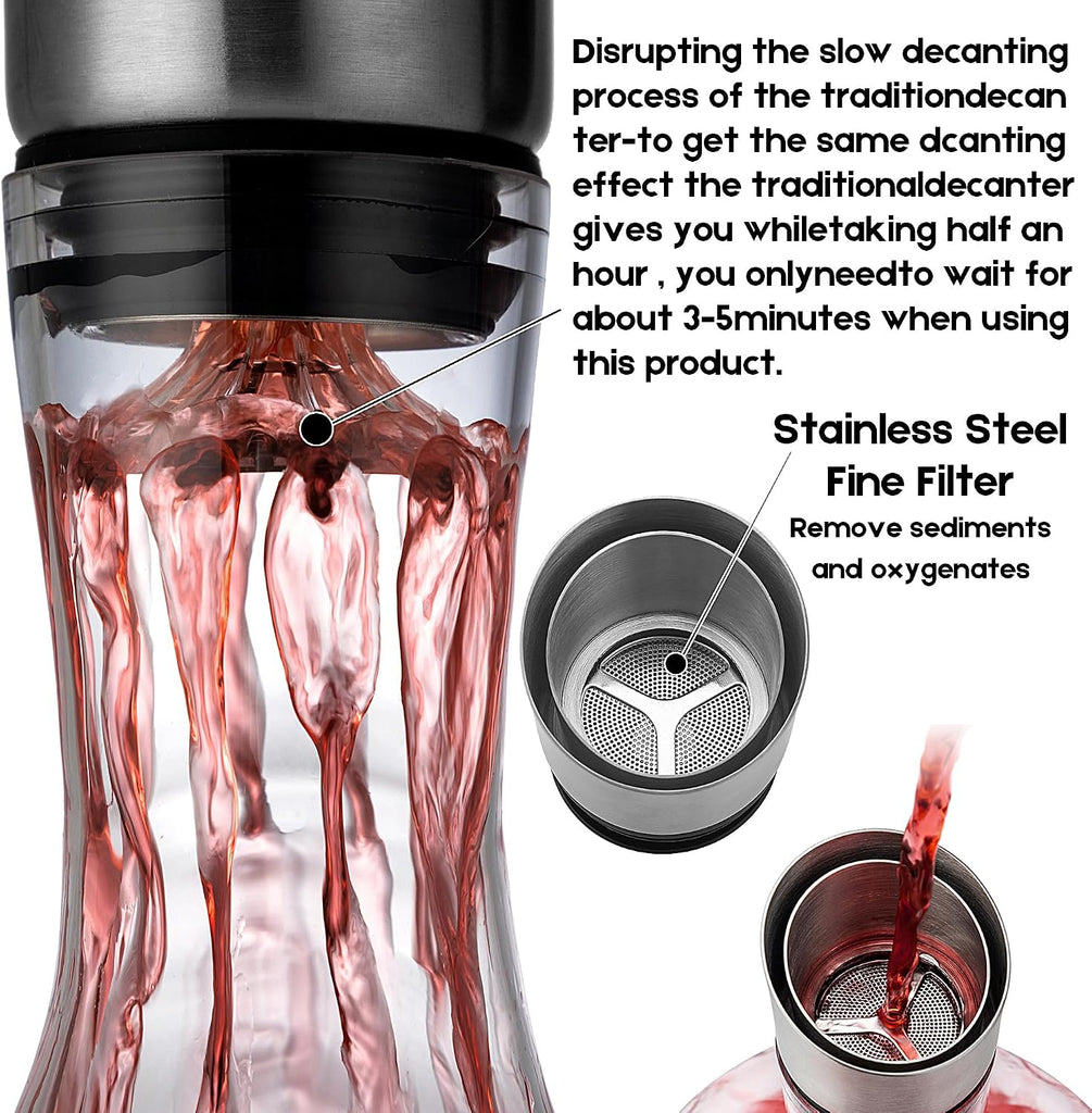 Wine Decanter,Red Wine Carafe,Decanter with Built-in Aerator Pourer, 100% Hand Blown Lead-free Crystal Glass