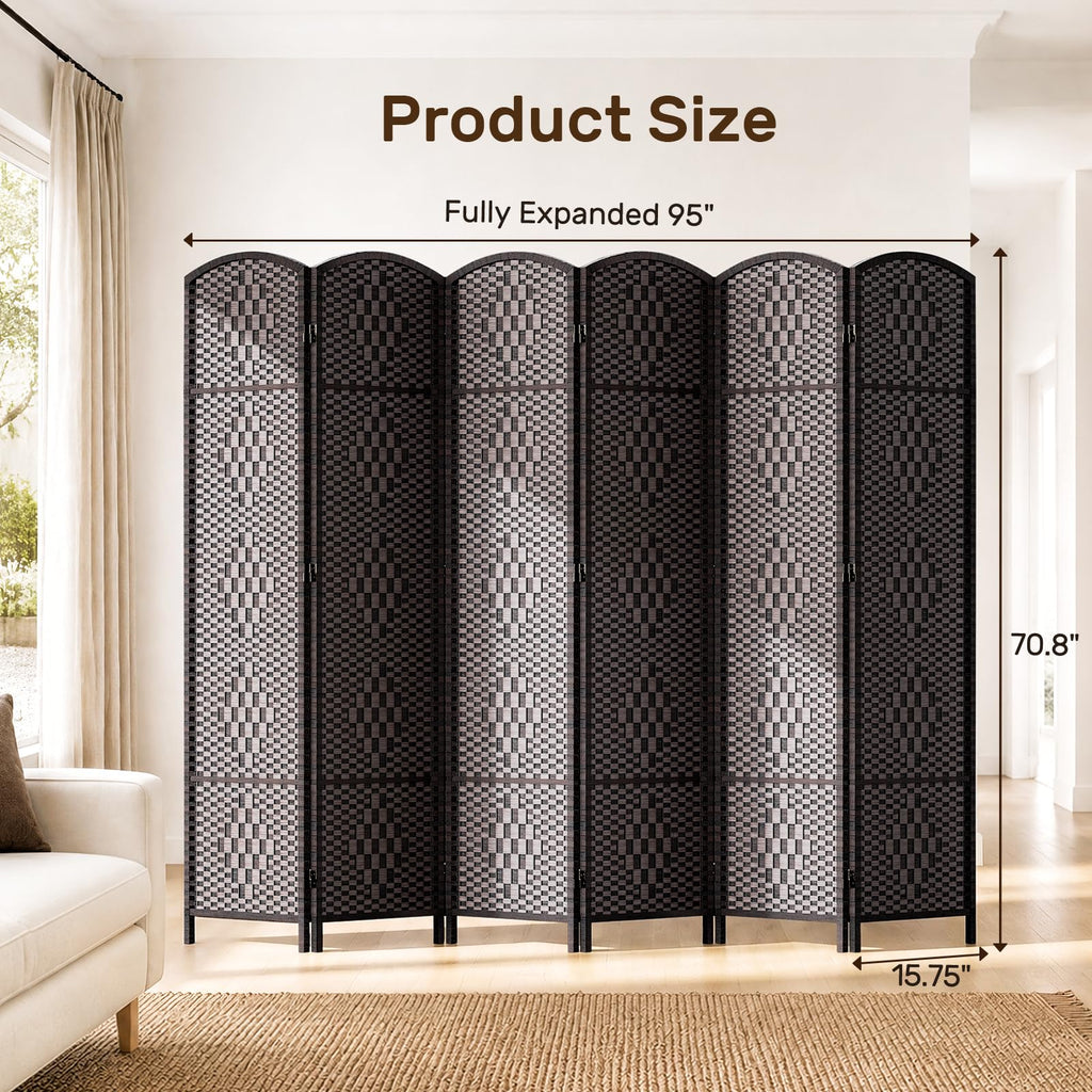 Room Divider, Folding Privacy Screen, 6Panel Wall Divider, Dark Mocha