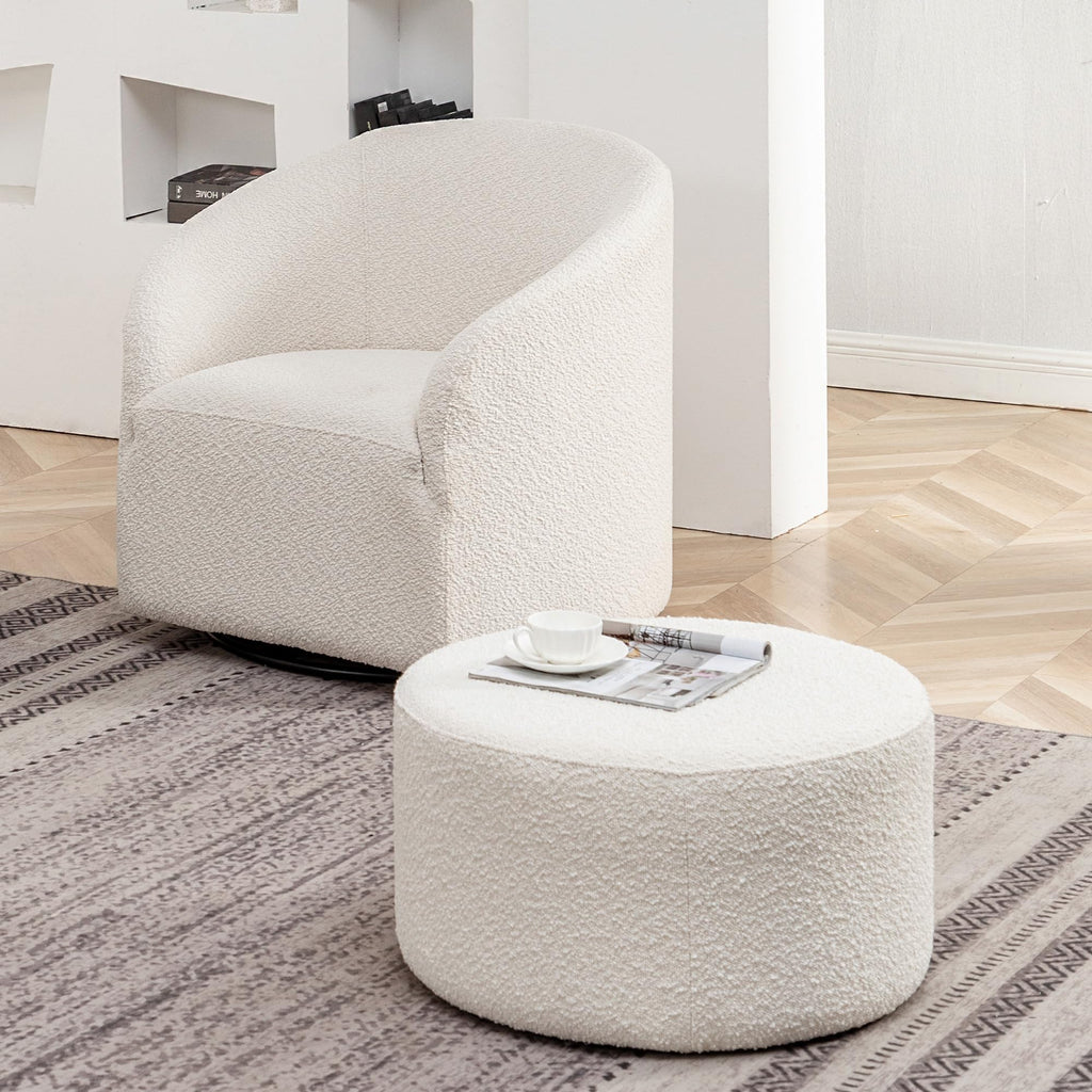 Modern Round Boucle Ottoman (24" D x 24" W x 13" H)