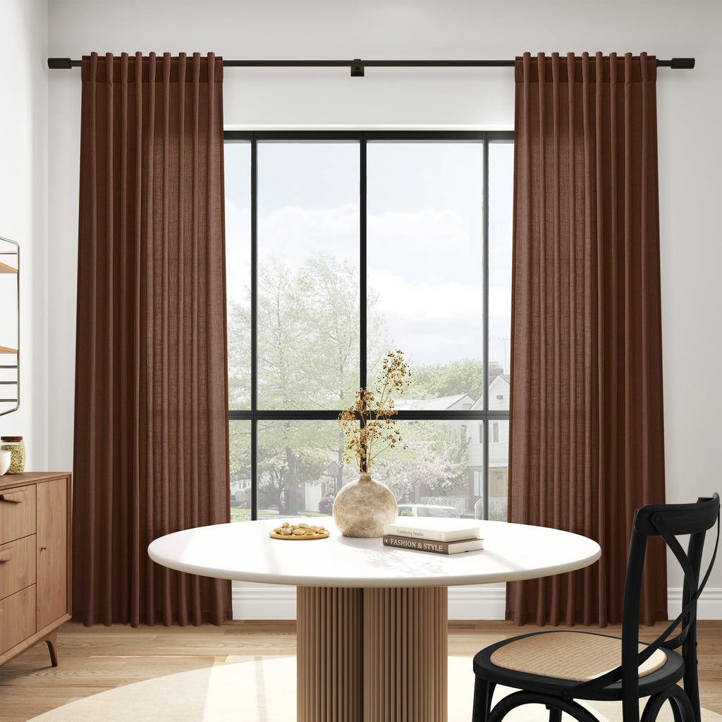 Mocha Brown Curtains 84 Inches Long Back Tab Linen Luxury Light Filtering Privacy Semi Sheer Curtain Farmhouse Decor