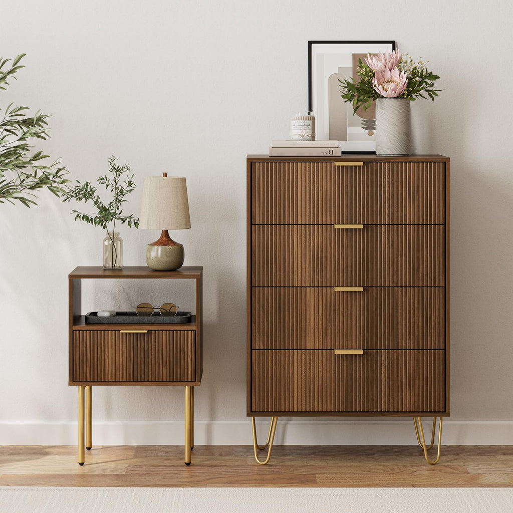 4 Drawer, Drawer Chest, Tall Storage Chest Cabinet Organizer Unit with Gold Metal Legs, Nightstand, Closet, Hallway