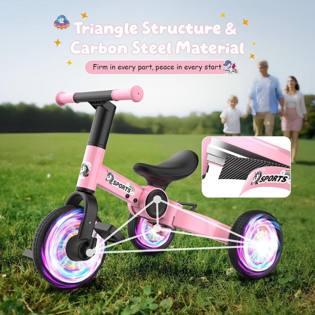 3 in 1 Toddler Balance Bike for 1-4 Year Olds, Colorful Lighting Baby Toddler Tricycle for 1 2 3 4 Year Old
