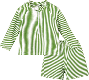 Toddler Baby Boys Long Sleeve Rashguard Swimsuit 2 Piece Set Swim Shirt Trunks Bathing Suit