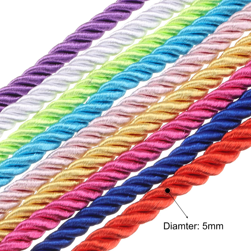 Twisted Cord Trim, 11 Yard 5mm 3-Ply Twine Braided Rope Shiny Thread String for Craft Gift Bag Curtain Christmas
