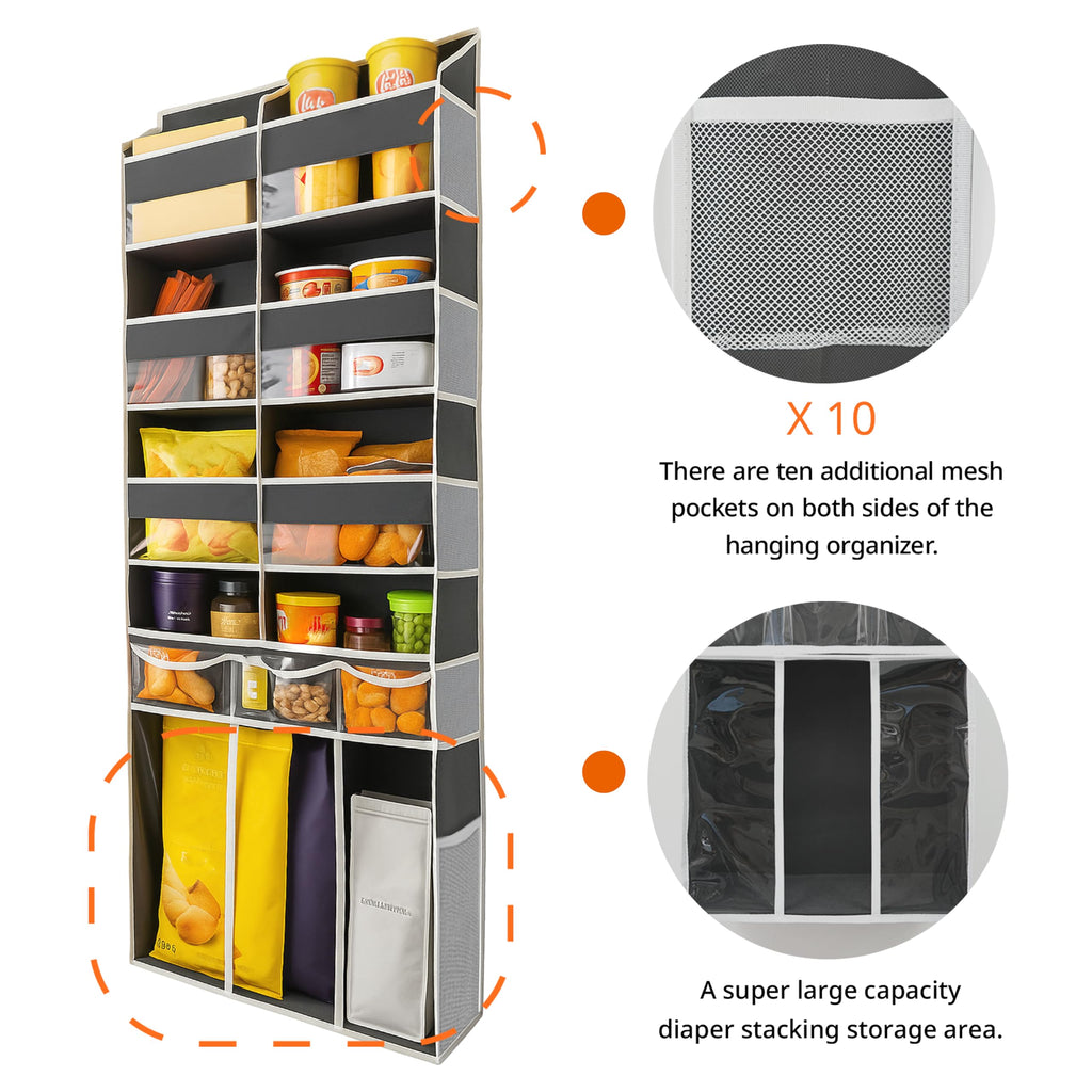 Extra Large Over The Door Organizer with Clear Pockets - 8 Compartments & XL Bottom Storage, Heavy-Duty Hanging