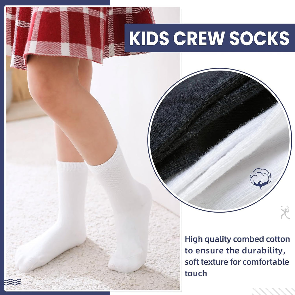 Unisex Little Kids Youth Boys Girls Socks Soft Cotton Dress School Uniform Seamless Black White Crew Sock 10 Pairs