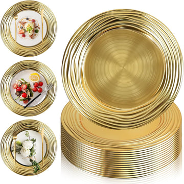 Inch Charger Plates Bulk,Premium Round Gold Chargers for Dinner Plates, Plastic Dinner Gold Chargers - Set of 100