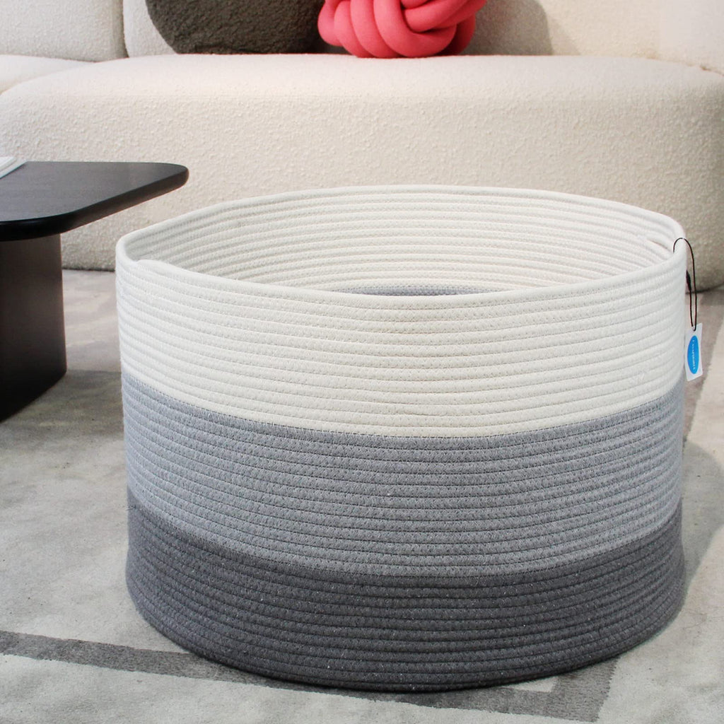 XXXLarge Cotton Rope Basket - Woven Storage Basket with Handle for Blankets, Towels and Pillows Laundry Hamper