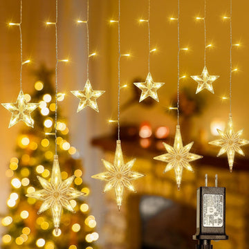126 LED Star Icicle Lights,7.8ft Window Curtain Lights Plug